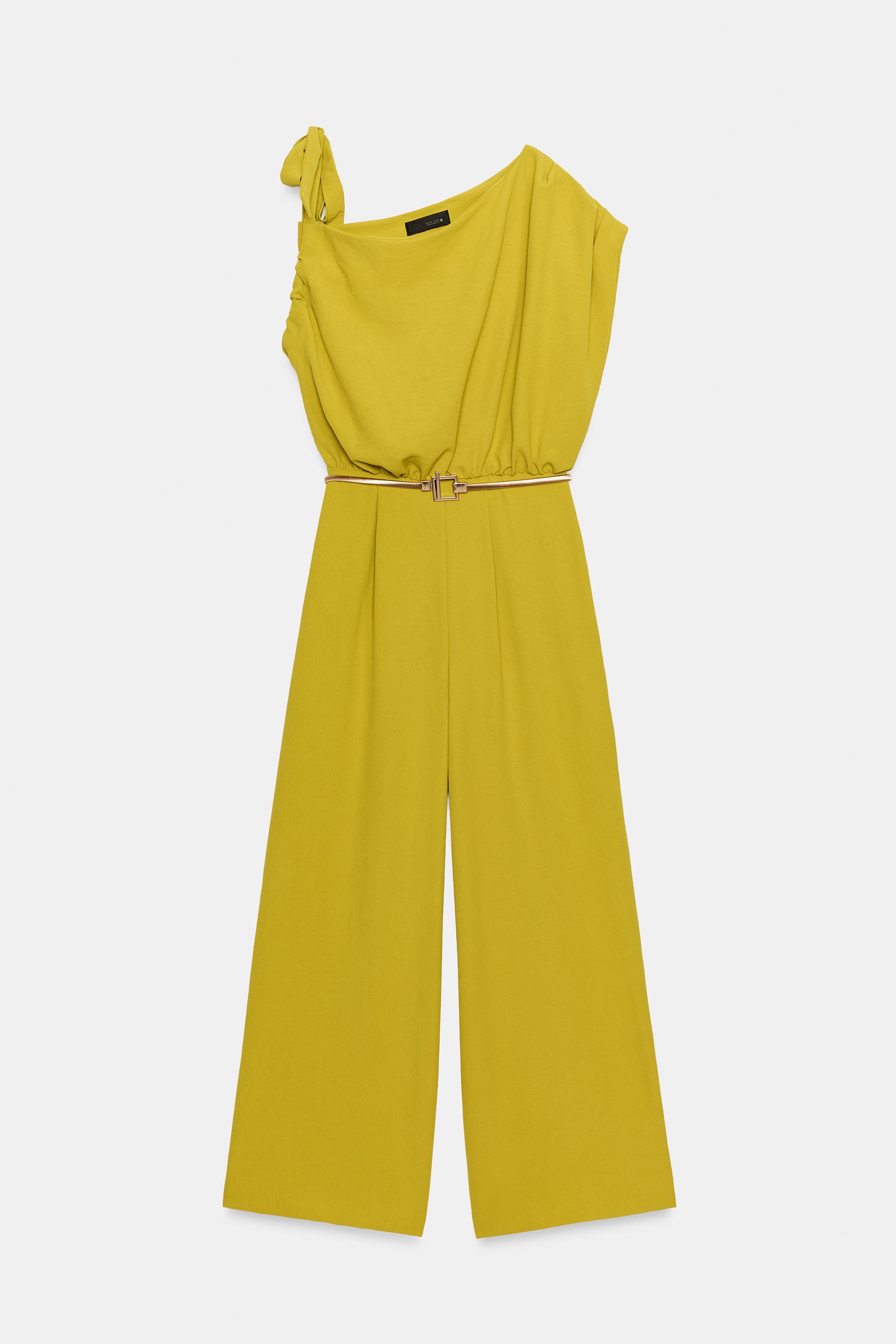 ASYMMETRIC SLEEVE BELTED JUMPSUIT